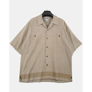 Vintage Visitor 100% Silk Camp Collar Shirt Men's XXL Tan Geometric